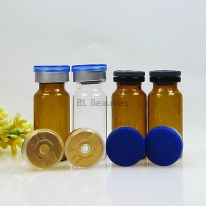 1000pcs/lot 10ml Clear Amber Glass Vials With Glip Off Caps & Rubber Stoppers, 1/3 Oz Injection Glass Bottle