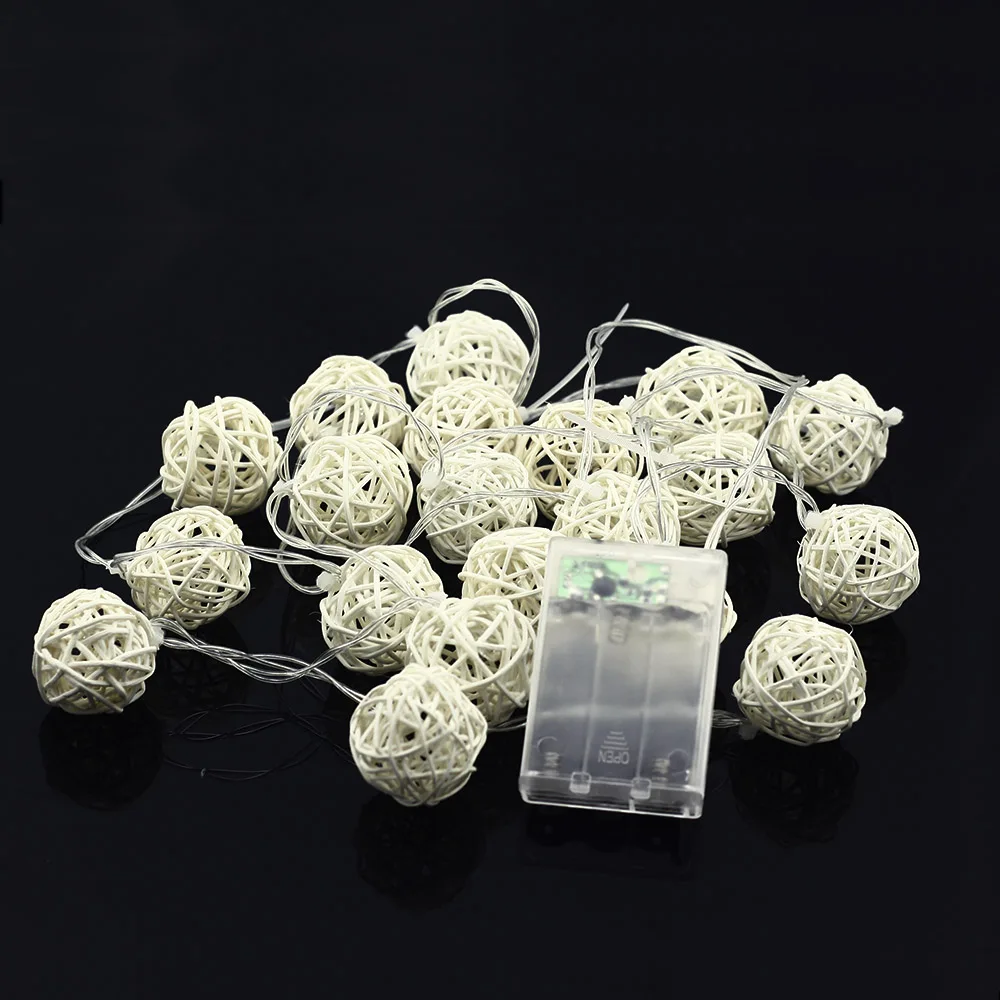 AA Battery Powered 20LED Christmas Wedding Party Fairy Holiday Decoration Warm White Rattan Ball LED String