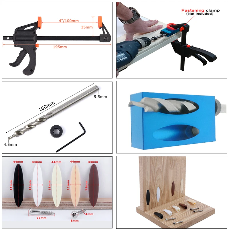 Woodworking Pocket Hole Jig Kit 6/8/10mm Angle Drill Guide Set Hole Puncher Locator Jig Drill Bit Set For DIY Carpentry Tools