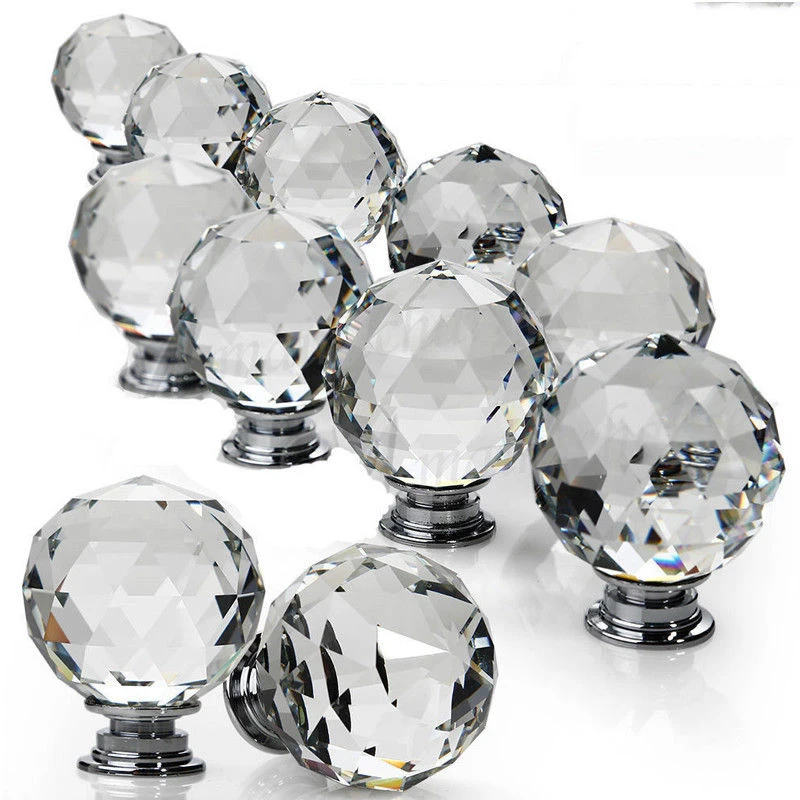 10 PCS Clear Crystal Glass Door Knobs Cupboard Drawer Cabinet Kitchen Furniture Handles