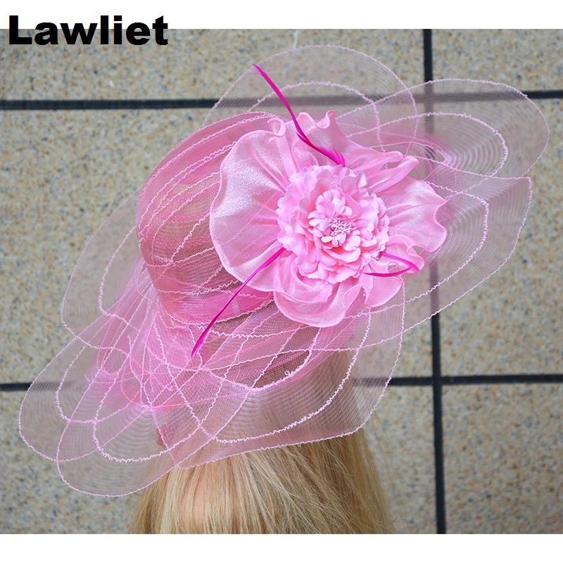 Tulle breathable women summer sun hat  Kentucky Derby polyester feather wide brim floral women hats A343