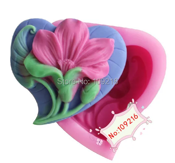 wholesale!!!1pcs Heart Shape Flower (R1425) Silicone Handmade Soap Mold Crafts DIY Mold