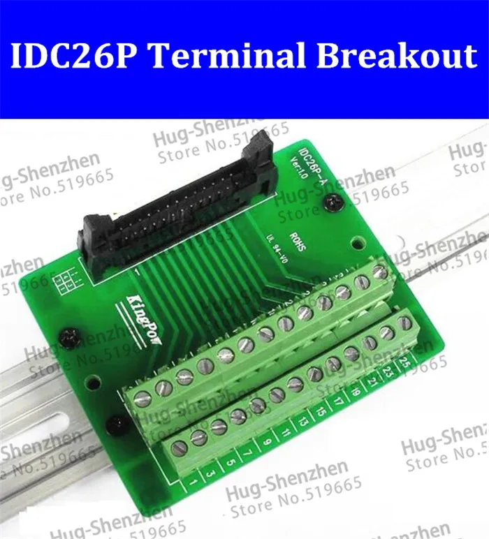 

IDC26P IDC 26 Pin Male Connector to 26P Terminal Block Breakout Board Adapter PLC Relay Terminals DIN Rail Mounting