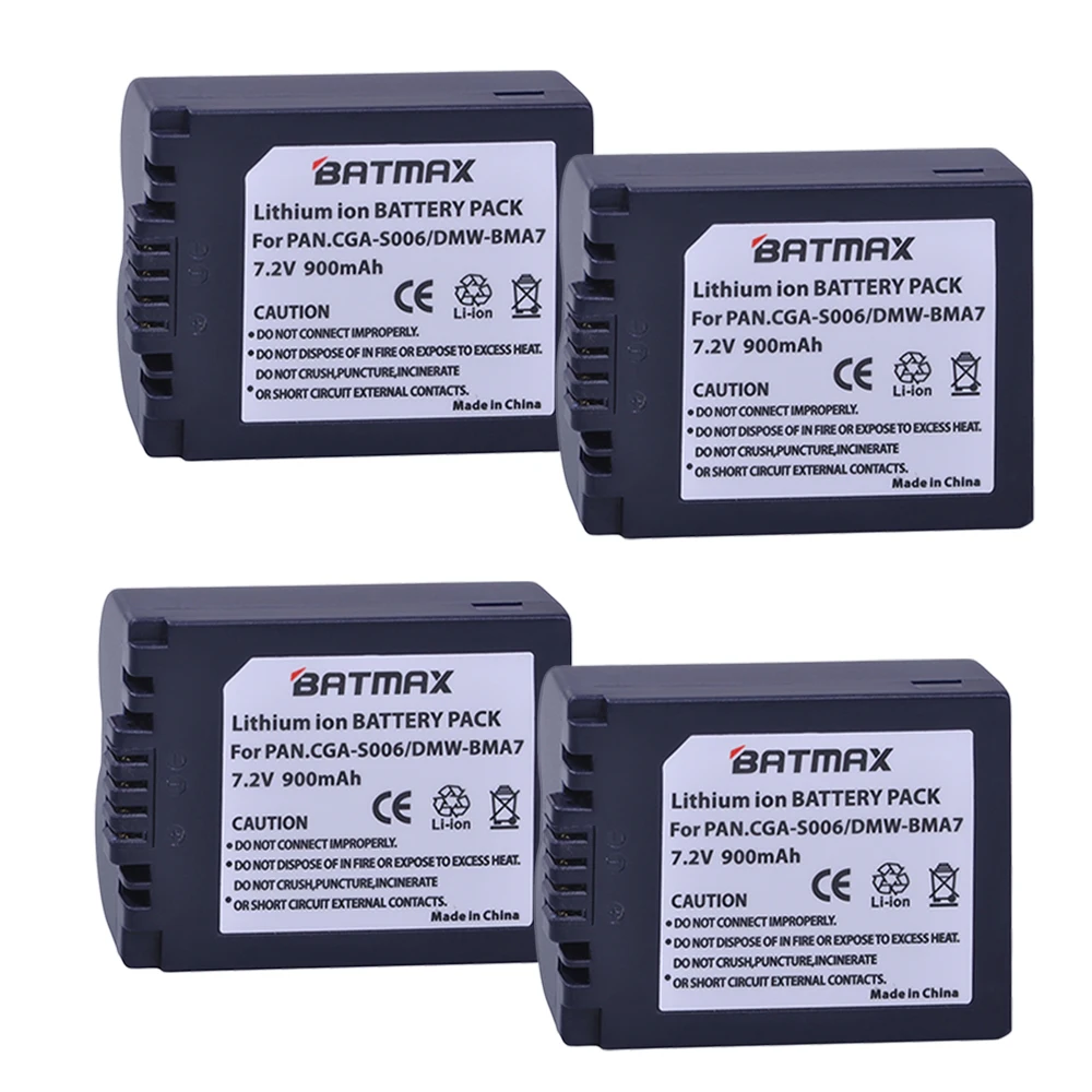 Batmax 4Pcs CGA-S006 CGR CGA S006E S006 S006A BMA7  Li-ion Camera Battery for Panasonic DMC FZ7 FZ8 FZ18 FZ28 FZ30 FZ35 FZ38