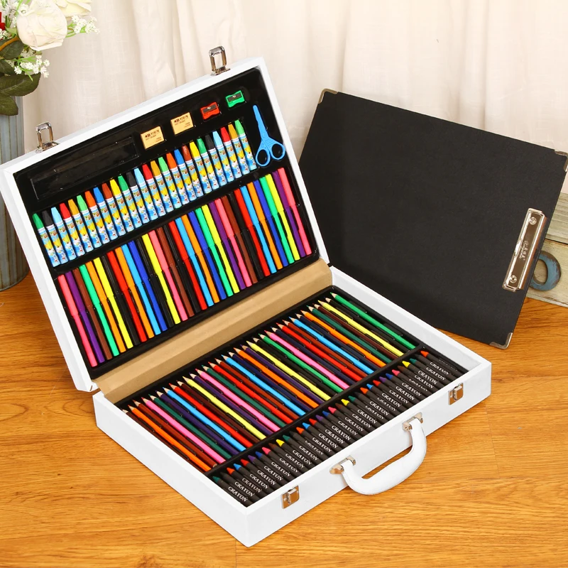 135pcs ART SETS  Children's  painting brushes  drawing set watercolor color pencil with leather suitcase