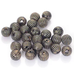 Miasol 100 Pcs 10mm Plating Acrylic Vintage Retro Ethnic Stripe Round Antique Design Spacers Beads For Diy Jewelry Making