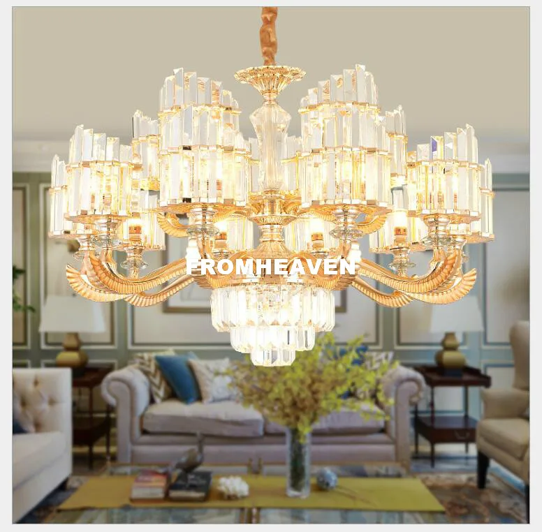 

Free Shipping European Modern Golden Crystal Chandelier In Promotion Lamp E14 LED AC Brass Crystal Lamp Lustre Suspension Lights