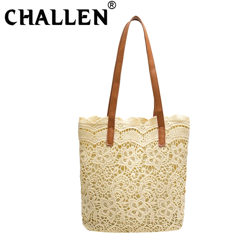 SUMMER Bohemian Straw Bags Purses Handbags women handbag Top-Handle large capacity Rattan Bucket Bag beach Lace totes bag B41-48