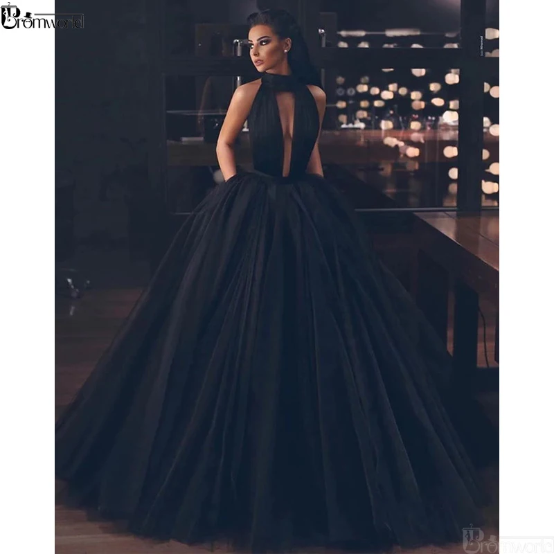 Black Backless Tule Comprimento do Chão Prom Gown Long Formal Homecoming Graduação Vestidos de gala Puffy Prom Dresses 2023