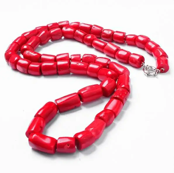 30inch / 77cm Woman jewelry Natural Orange Red Coral Bead Cylinder Long Necklace Handmade Jewelry gift