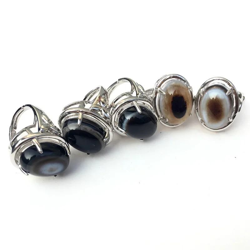 mens rings stainless steel Natural Oval Eye agat Mosaic AdjustableNew Stylish 1PCS