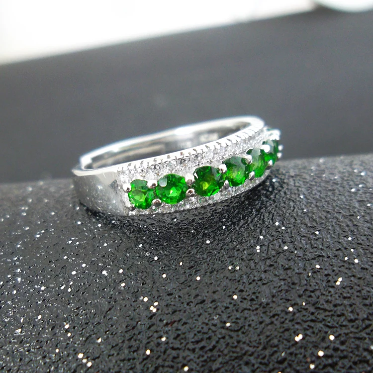 

LANZYO 925 Silver natuarl Diopside rings girl fashion jewelry silver 925 jewelry New Women Ring wholesale j030301agt