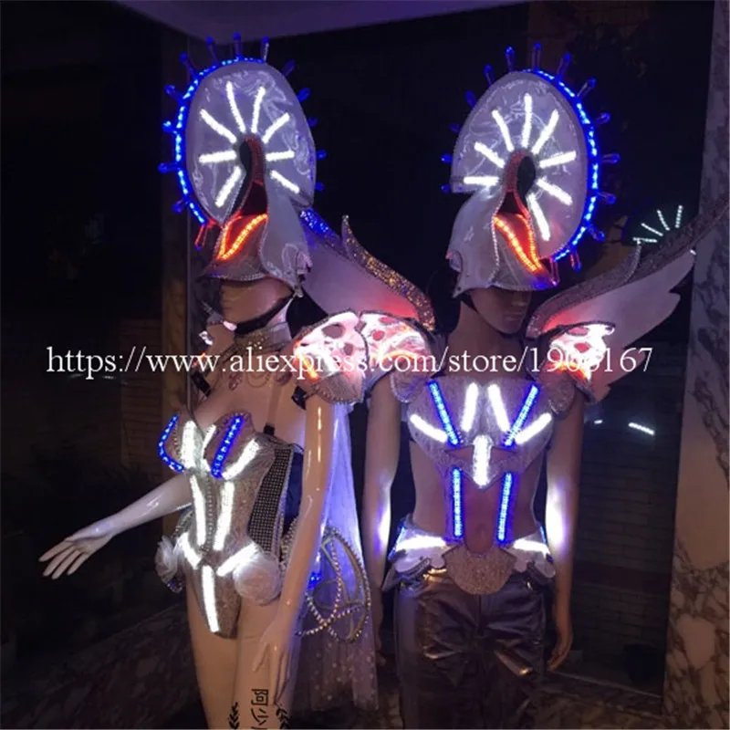 Newest Colorful Led Luminous Carnival Victoria Ballroom Costume White Knight Catwalk ClothesStage Dance DJ Singer Cosplay Cloth