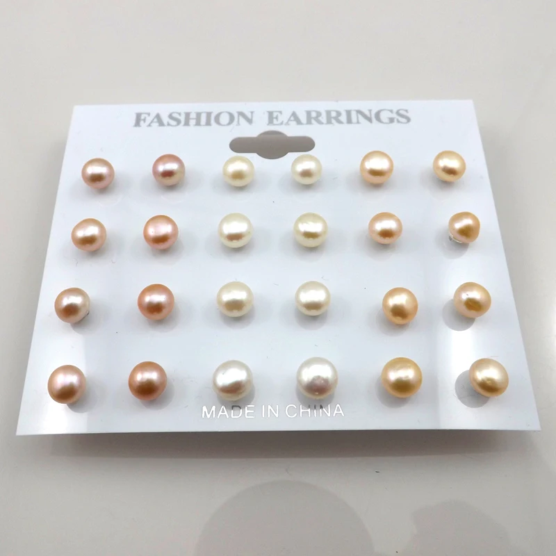 Freshwater Pearl Earring Stud 8mm Natural Pearl Jewelry 50 Pairs Wholesale