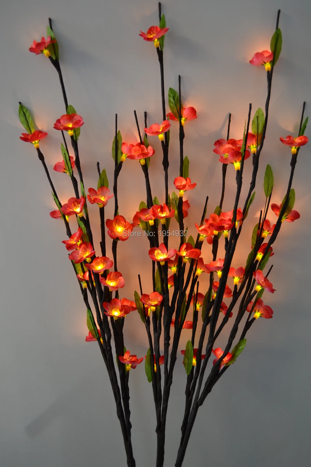 

Electric Type LED Blossom Plum Branch light 40' with 60Led Plus green leaf decoration LED Cherry Plum Branch Light 3V DC Adaptor