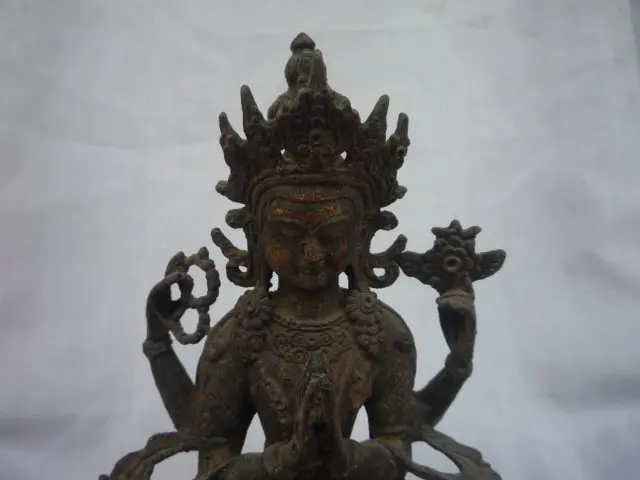 Rare Distinctive Old Qing Dynasty bronze Green Tara  Buddha Statue,best collection&adornment  ,Free shipping