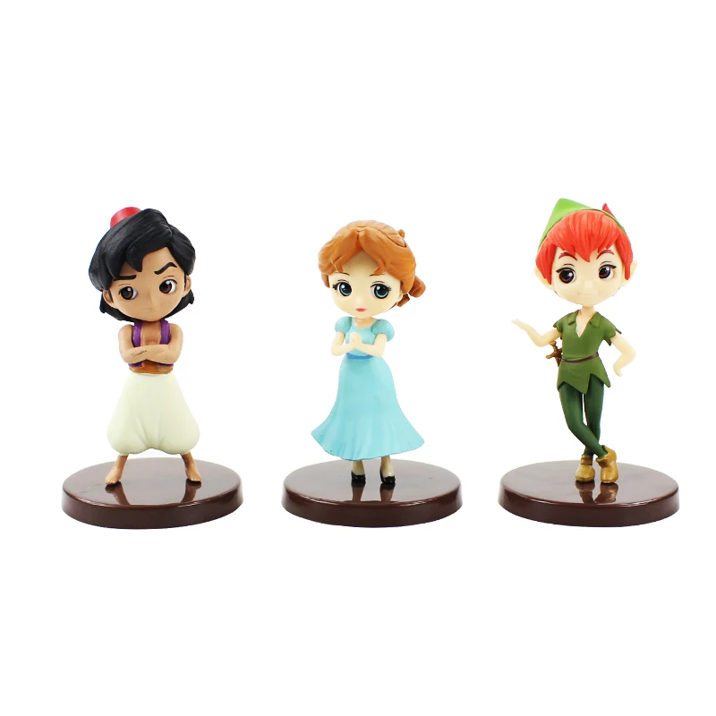 3pcs/set QPosket Q Posket Petit Characters Fantastic Time Aladdin Wendy Peter Pan Toy Figures PVC Action Figure Kids Toys Dolls