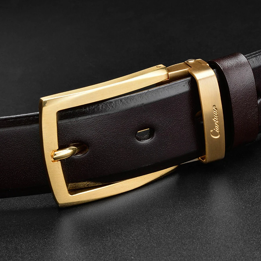 2026 new design belt high quality  men belt genuine leather strap trousers first layer ciartuar brass pin buckle
