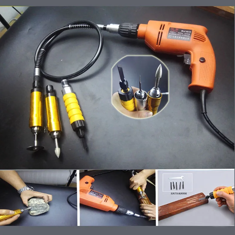 Electric carving suite,Electric grinding drill special drill chuck metal Flexible soft shaft+small spanner+ 0.3~6.5mm hand shank