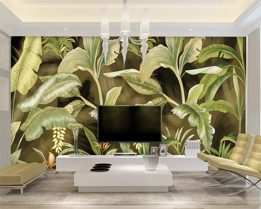 beibehang Custom 3D Mural Wallpaper Southeast Asia Tropical Rainforest Banana Leaf Background Wall Silk material Photo Wallpaper