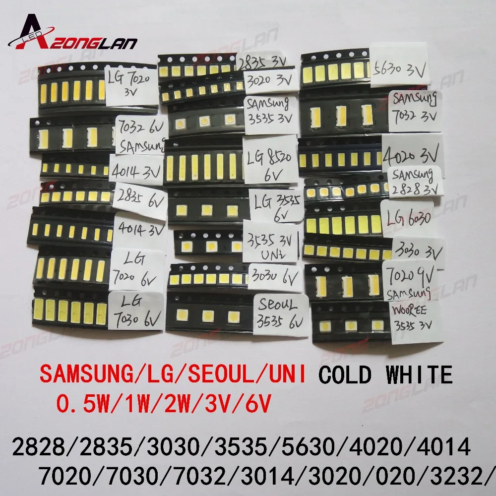 1W/0.5W SMD LED Kit 3V/6V 2835/3030/3535/4020/2828/6030/8520/7030/3014 Cold white For TV Backlight Beads 20 values *10pcs=200PCS