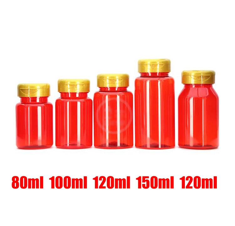 

100pcs PET Flip Bottles,Capsules/Pills/Powder/Vitamin Plastic Bottles with Translucent Red Color -- 80ml/100ml/120ml/150ml