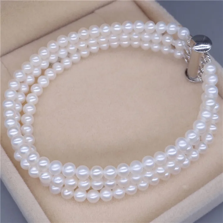 Eternal wedding Women Gift word 925 Sterling  real Natural light circle to multilayer Pearl Bracelet 5-6mm pearl bra