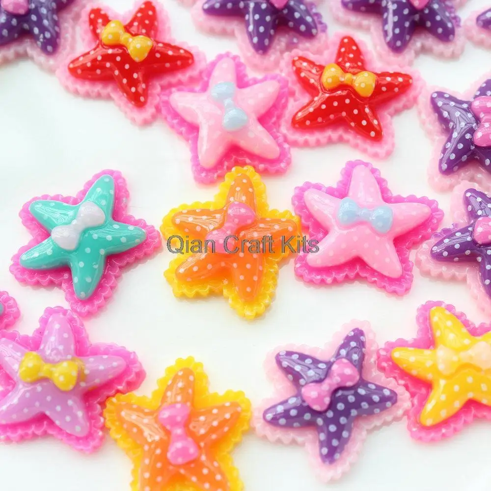 200pcs mixed colors 22mm polka dots with bows Starfish Resin Flatbacks Cabochons fot kids crafts