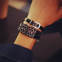 New Fashion Men Women Lava Iron Samurai Metal LED Faceless Bracelet Watch Wristwatch Full steel Fire digital watch drop ship