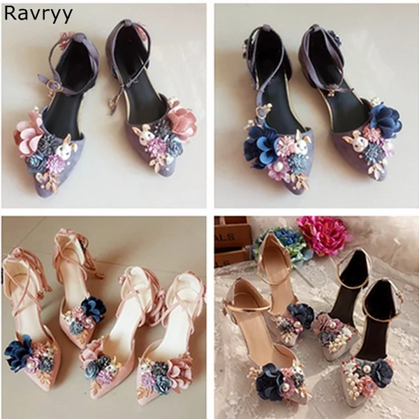 

Sweet rabbit flowers decor woman high heel pointed toe sexy pumps thin heel summer sandals female dress shoes luxury party shoes