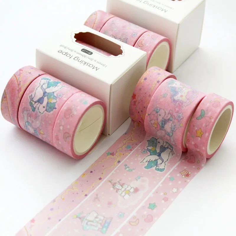 

3pcs/pack Pink Girlhood Unicorn Kawaii Planner Handbook Decorative Paper Washi Masking Tape School Supplies Stationery