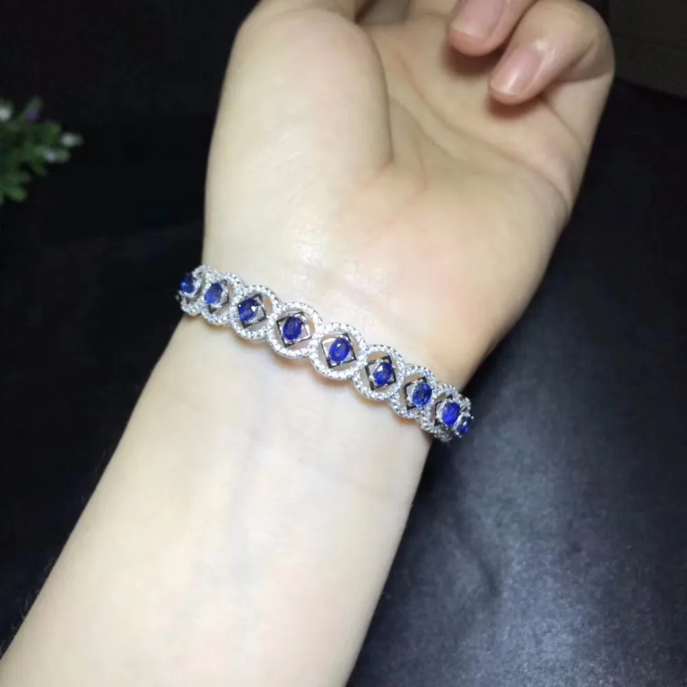 Natural sapphire bracelet, 925 silver, natural gemstone from the mining area, beautiful, high-end color treasure monopoly