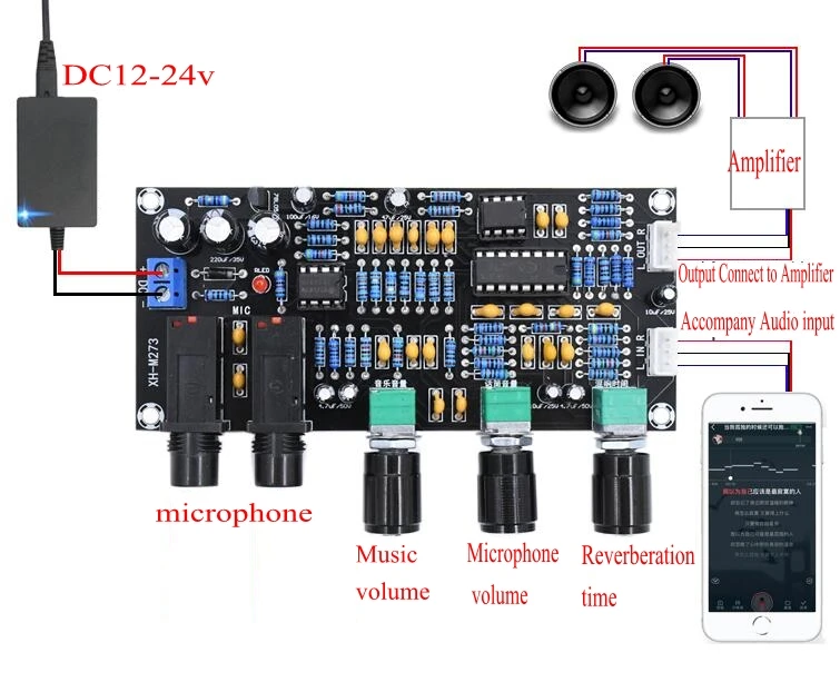 XH-M273 PT2399 Digital Microphone Amplifier Board Reverberation Karaoke OK Reverb Amplifier NE5532 Pre amplifier Tone Board