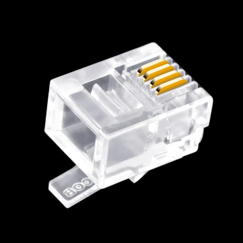 CNCOB 100pcs Cat3 RJ11 6P4C Modular Plugs 4-Wire Phone Cable Connector, Crystal Head, Voice Phone Connector 4-Piece Copper Chip