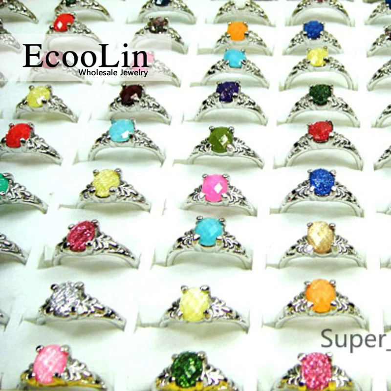 30Pcs Hot Sale Rhinestone Silver Plated Rings for Women Ladies Jewelry Whole  Bulk Packs Lots LR006