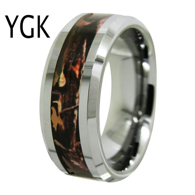 

YGK Wedding Jewelry Silver Bevel Camo Ring New Tungsten Rings for Men's Bridegroom Wedding Engagement Anniversary Ring