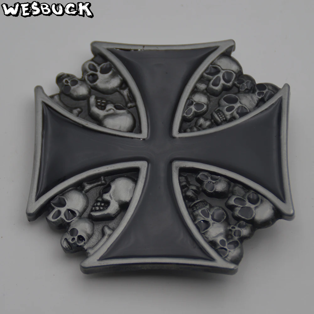 WesBuck Brand Cool Skull Buckles Crossing Belt Buckles Metal for Man Women Western Buckles With PU Belt Holiday gifts