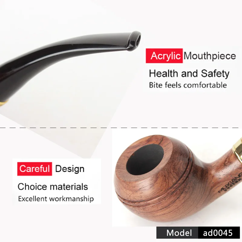 RU- High Quality Rose Wood Smoking Tobacco Pipe Wood Pipe Smokes Tools Practical Dry Tobacco Pipe 9mm Filters ad0045
