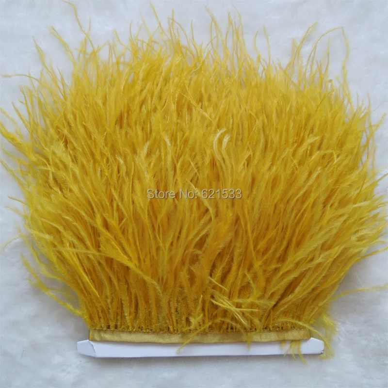 Gold Ostrich Fringe,10yards/lot-Gold Yellow Ostrich Fringe Trim feather,Ostrich trimming on Satin Header 5-6inches in width