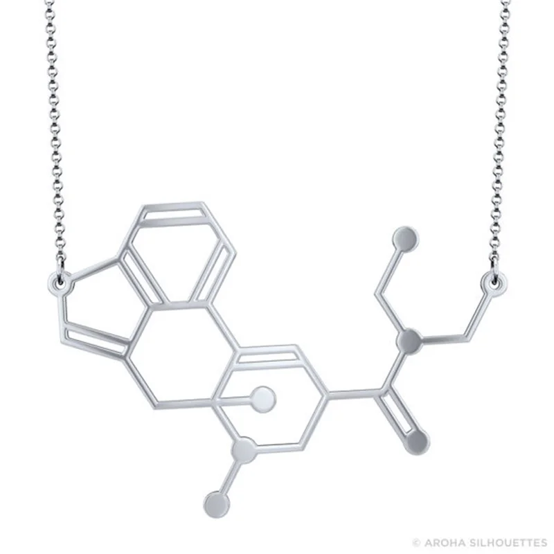 LSD Molecule Necklace Color Free Choice Silver or Gold or Matte Black