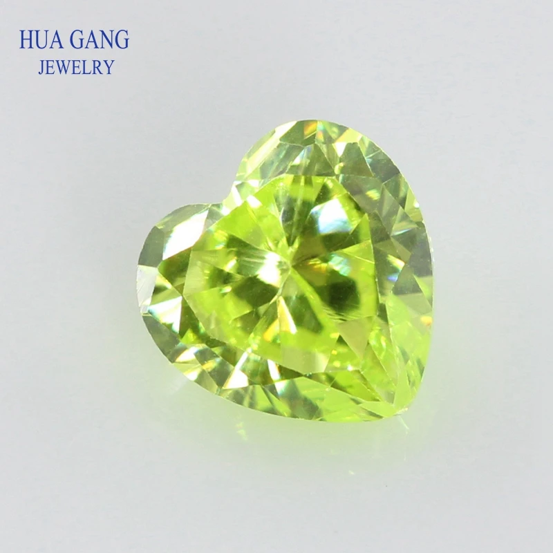 with single hole Apple Green Heart Shape Cubic Zirconia Brilliant Cut Loose CZ Stone Synthetic Gems Beads For Jewelry