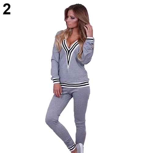 Women Fashion V-neck Sweatshirt Set Top Pants Casual Sportsuit Tracksuit OutfitFemmes camisa chemise camicia Mujer Clothes