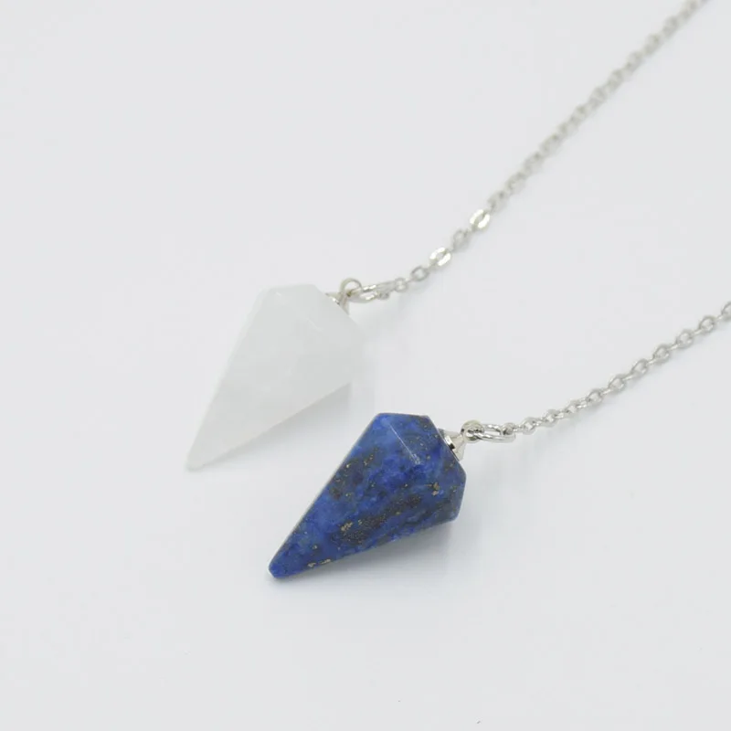 Men Women Reiki Pendulum Natural Stone Amulet Healing Crystal Pendant Small Size Amethysts Lapis Meditation Hexagonal Pendulums