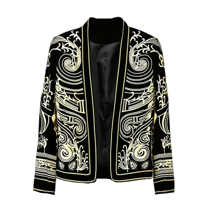 M-3XL Men blazer black embroidery coat Jackets blazer Male DJ Singer Slim Coat Stage Costume Plus Size