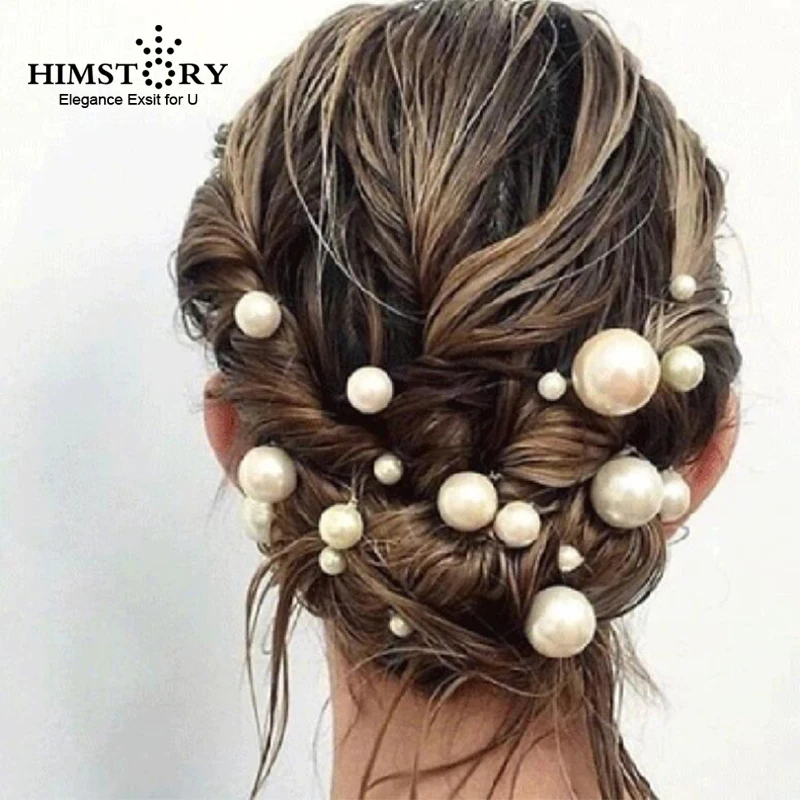 

HIMSTORY 15PCS White Round Pearl Hair Pins Clips Hairpins Accessories U-shape Stick Wedding Bridal Jewelry Wholesale