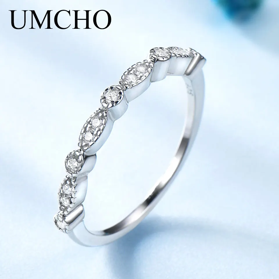 UMCHO Solid 925 anelli in argento Sterling per le donne impilati anello di fidanzamento di nozze corea Fashion Silver 925 anello di incisione di