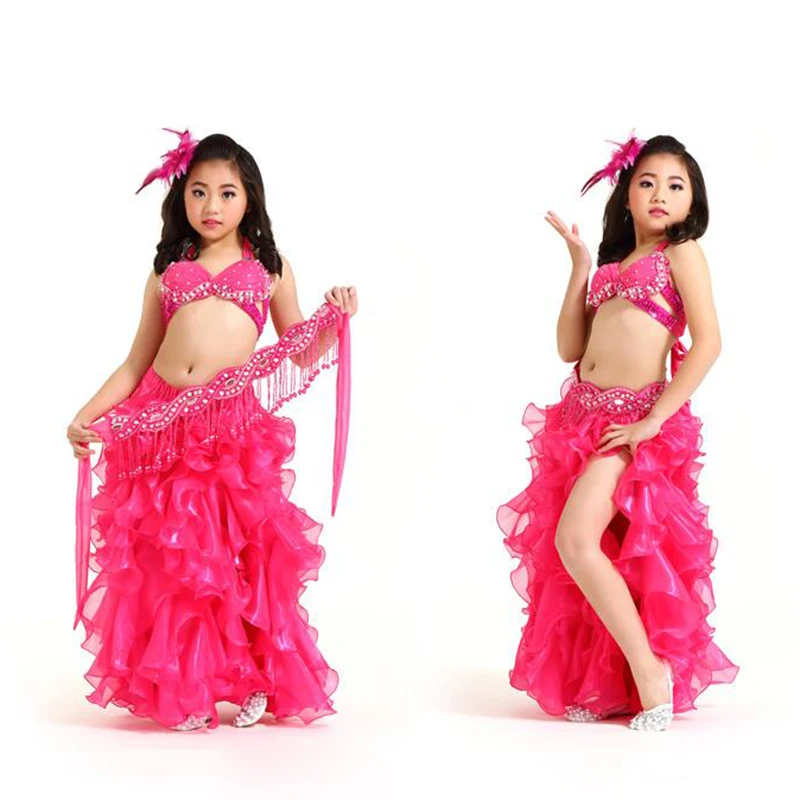 Children Belly Dancing Clothes 3-piece Oriental Outfit Bra, Belt, Skirt Girls Belly Dance Costume Set Professional #860