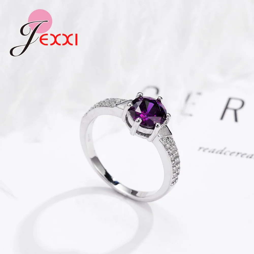 Female Purple Zircon Stone Pave White Crystal 925 Sterling Silver Bling Rings Women Wedding Engagemen Fashion Ring Bijoux