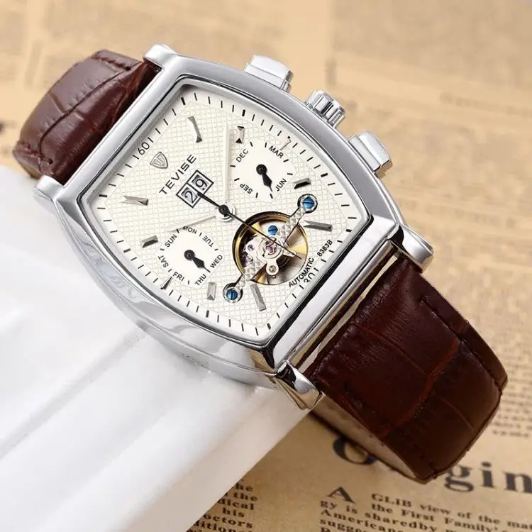 Man's genuine rectangular automatic mechanical watch multi-functional flywheel belt waterproof business leisure man's Watch