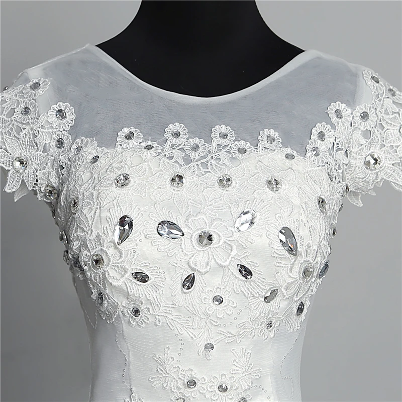 Custom Made Wedding Dress 2020 New Arrival Crystal Appliques Embroidery Lace O-Neck Short Sleeve Princess Gown Vestidos De Novia